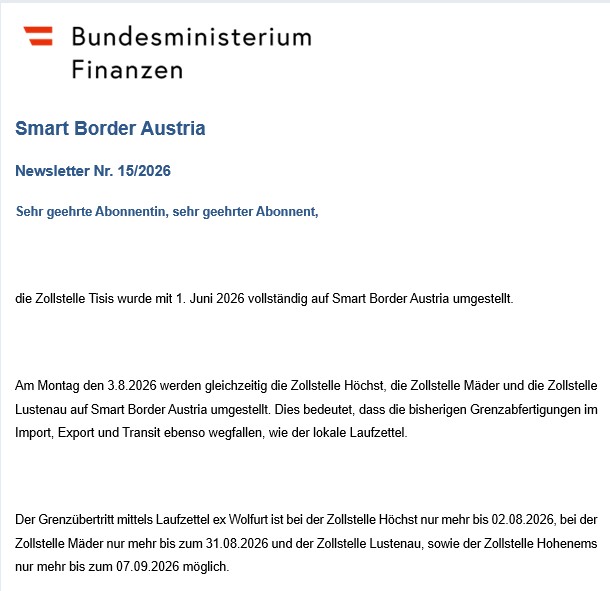 Smart Border Austria - weitere Umstellungen!